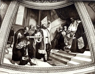 Galilée présentant son télescope au sénat vénitien, extrait du procès de Galilée